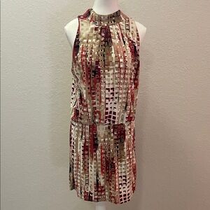White House Black Market Red and Cream Patterned Mini Dress